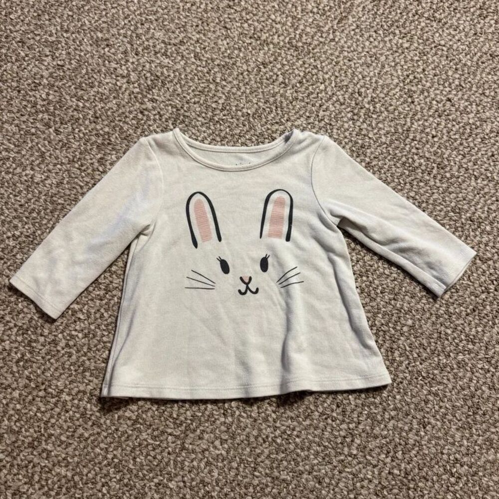 Jumping Beans Long Sleeve Top Gray Bunny Rabbit Face Girls 9 Months